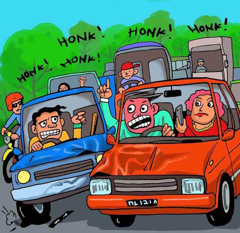 Cartoon von Autofahrern, die im Stau hupen.